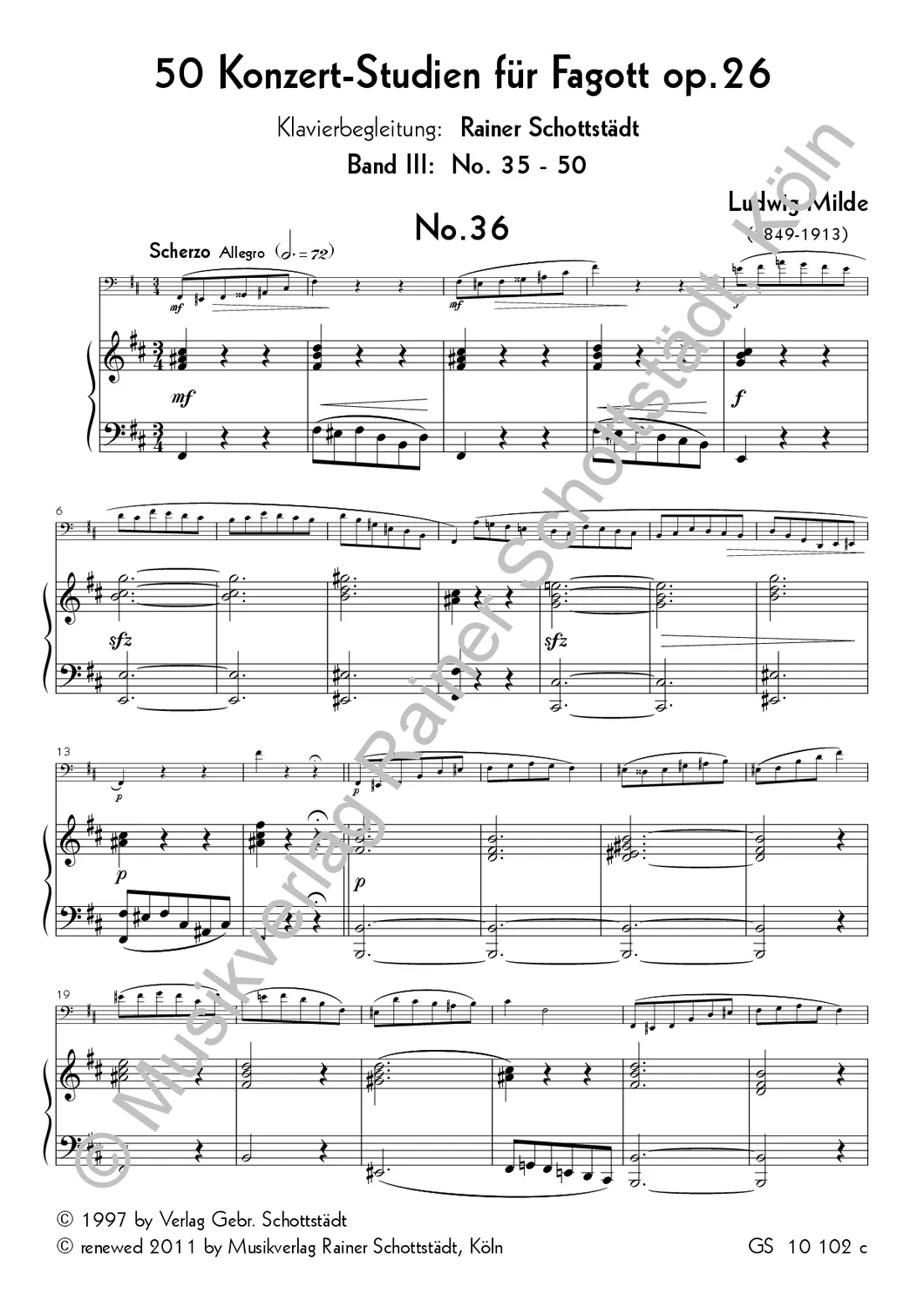 Musikverlag Rainer Schottstädt 50 Konzertstudien op. 26 Band 3 Klavierbegleitung