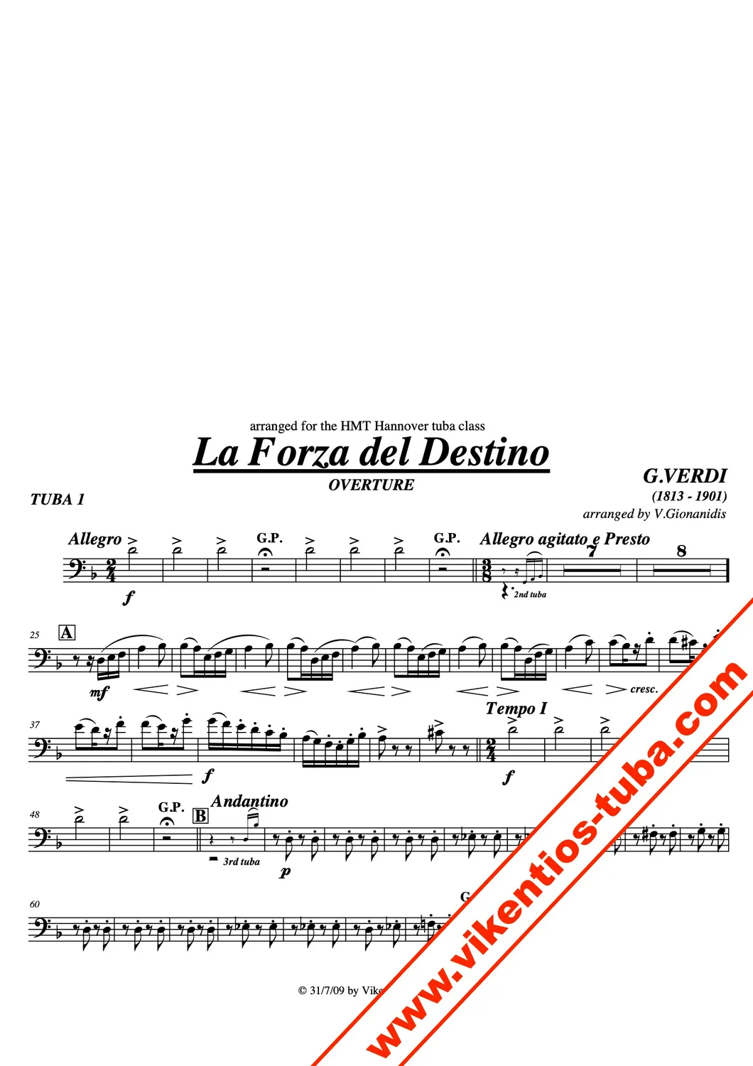 Vikentios Gionanidis La Forza del Destino Noten Tubaquartett