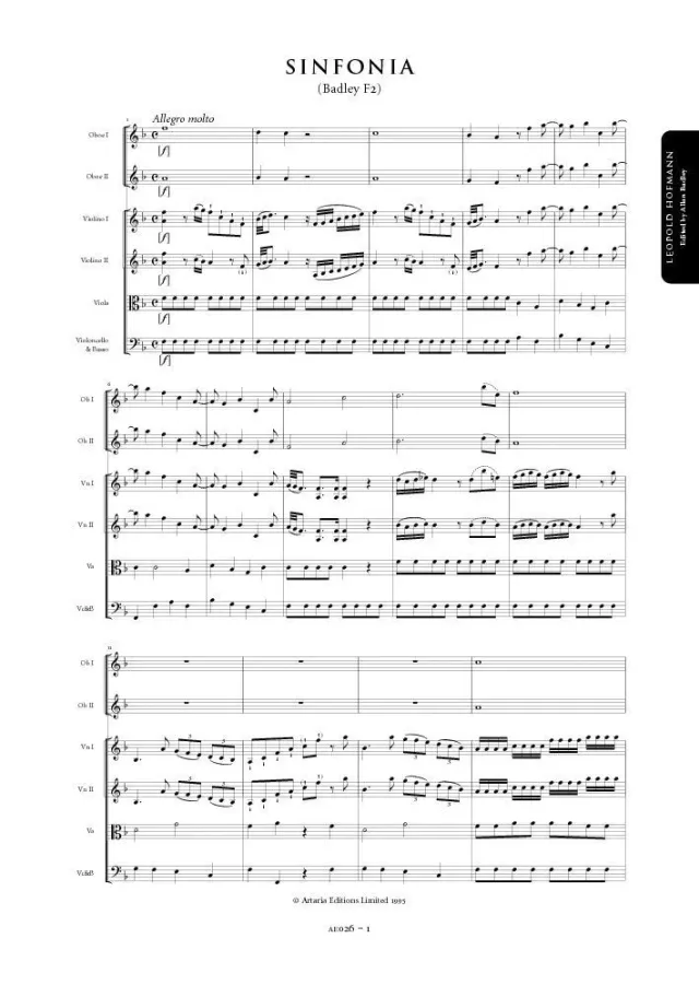 Artaria Hofmann Sinfonie in F-Dur Badley F2 AE026 Noten