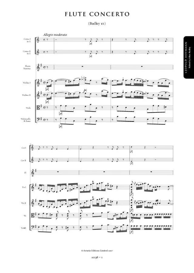 Artaria Hofmann Flötenkonzert e-Moll AE138 Partitur