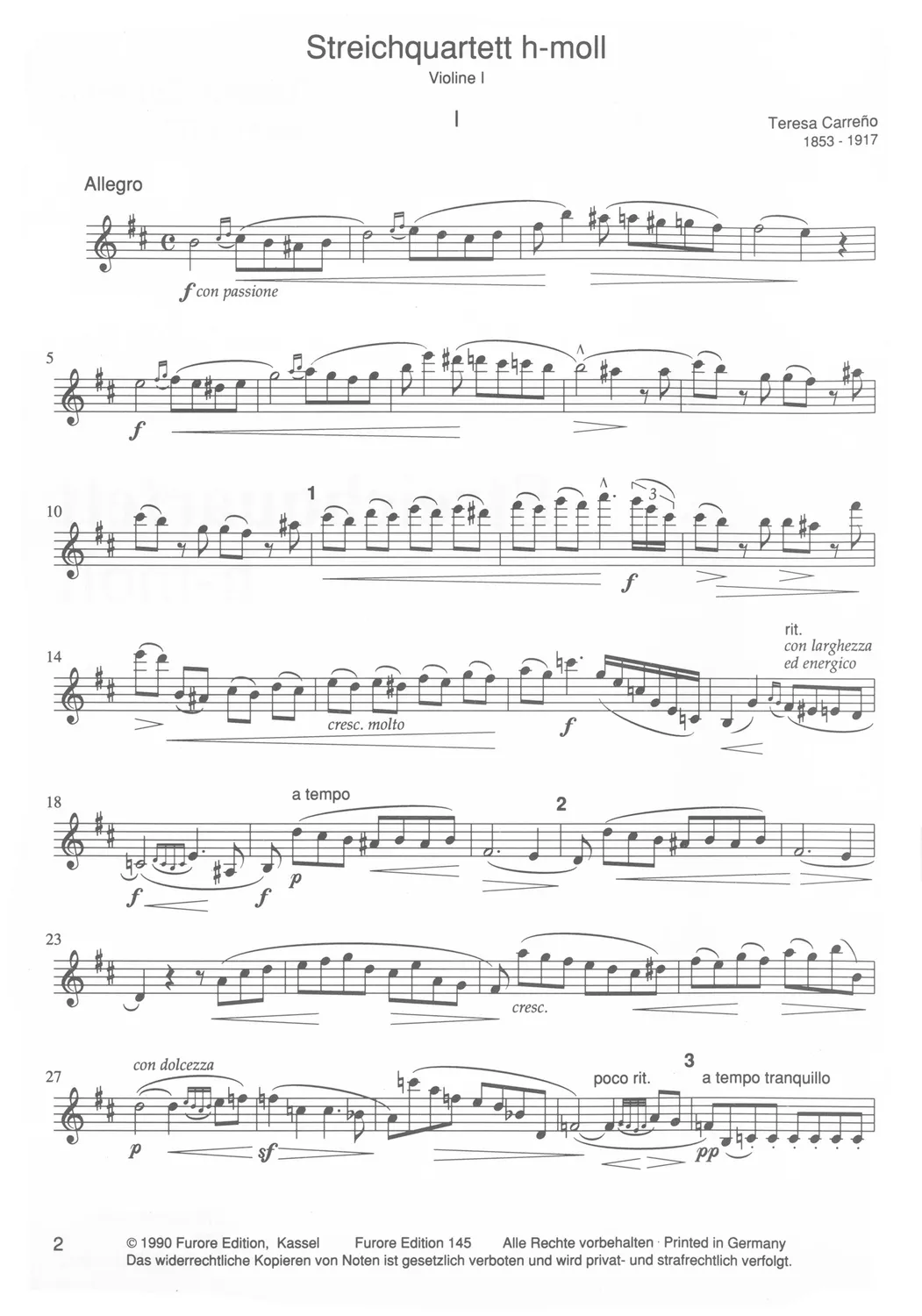 Furore Edition String quartet b minor Streichquartett Stimmen