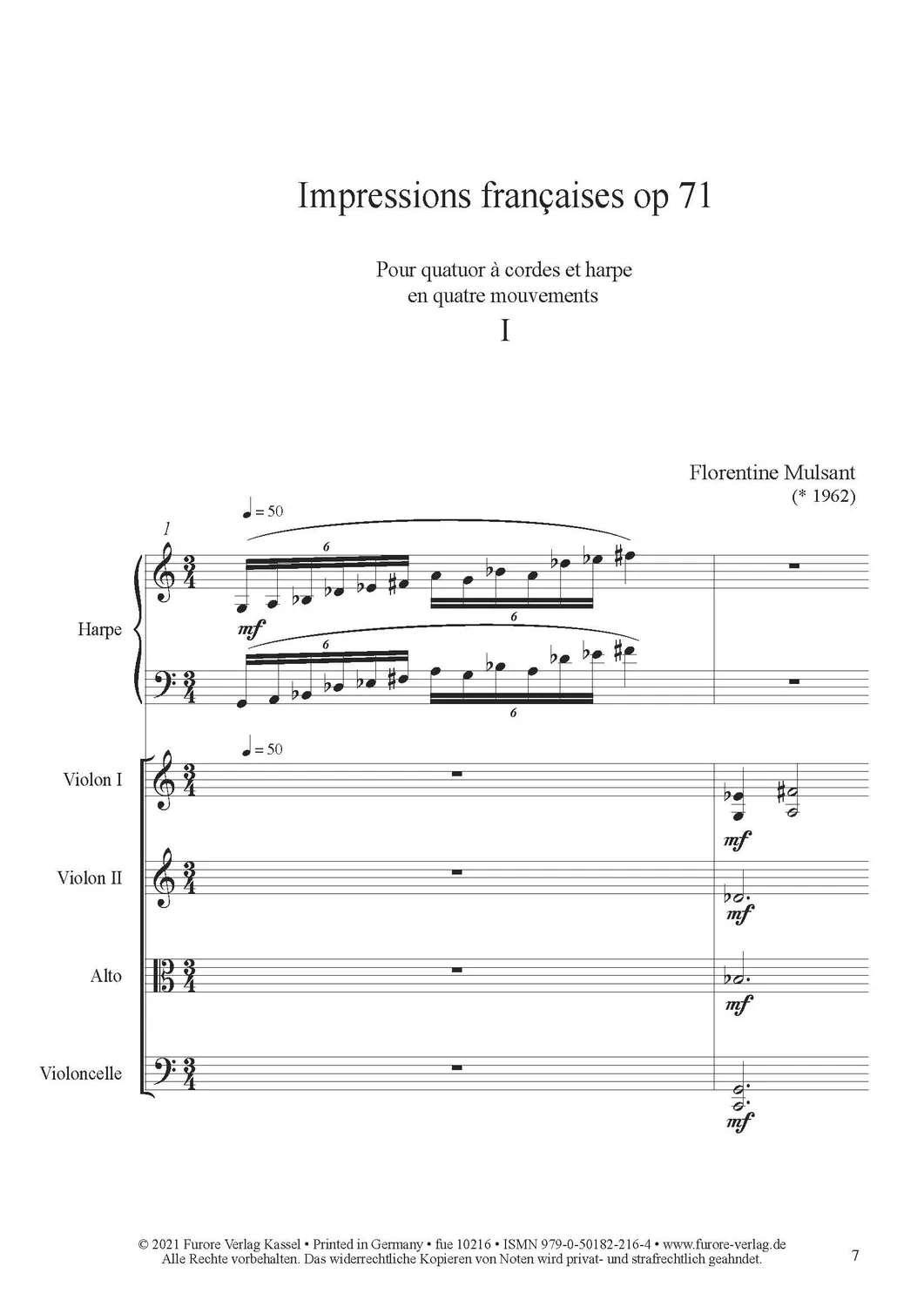 Furore Edition Impressions françaises op. 71 Streichquartett mit Harfe