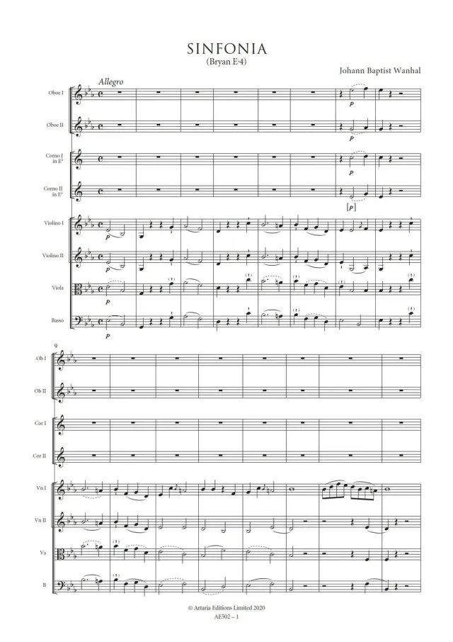 Artaria AE502 Wanhal Sinfonia Es-Dur Noten Bryan Eb4