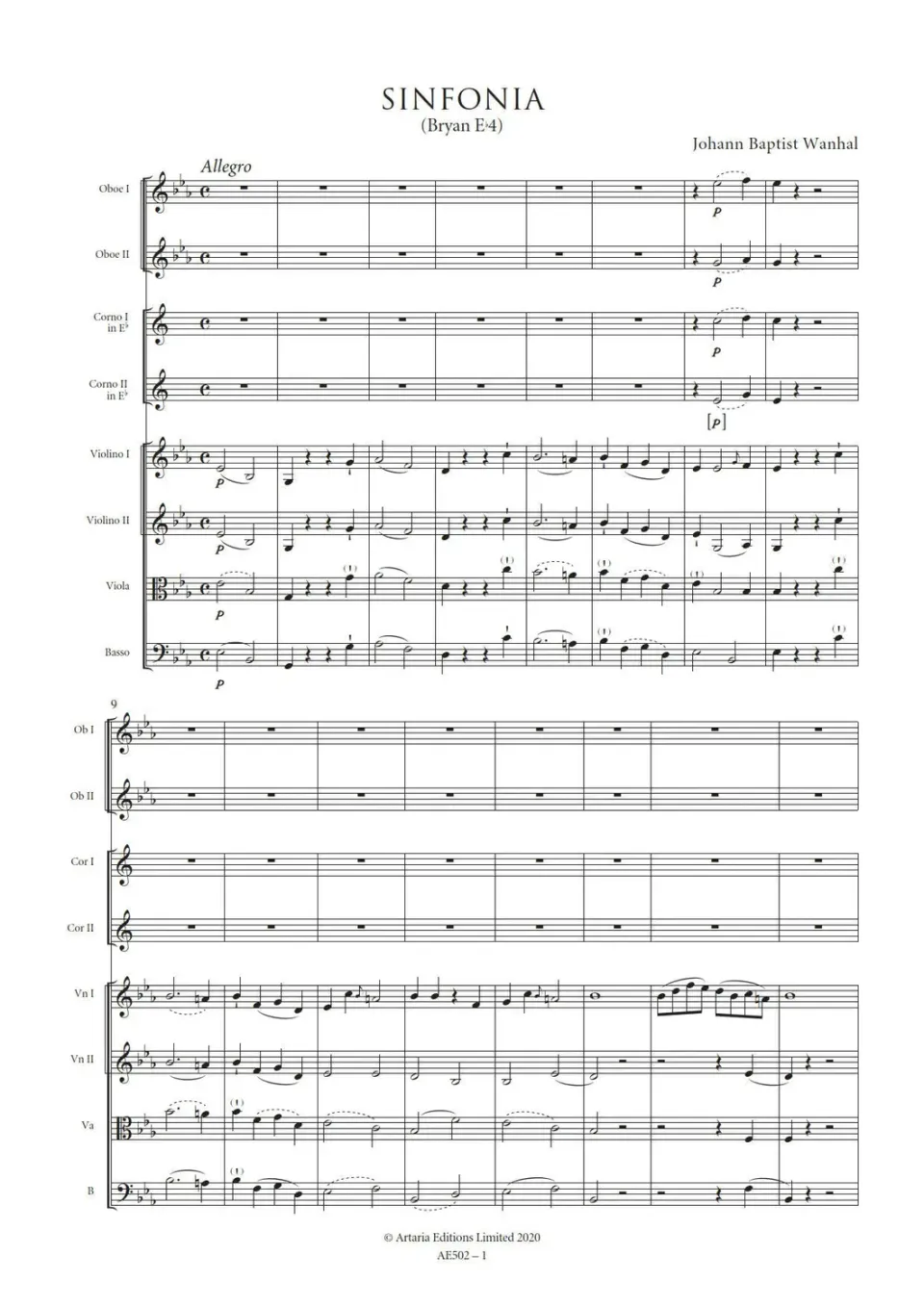 Artaria AE502 Wanhal Sinfonia Es-Dur Noten Bryan Eb4