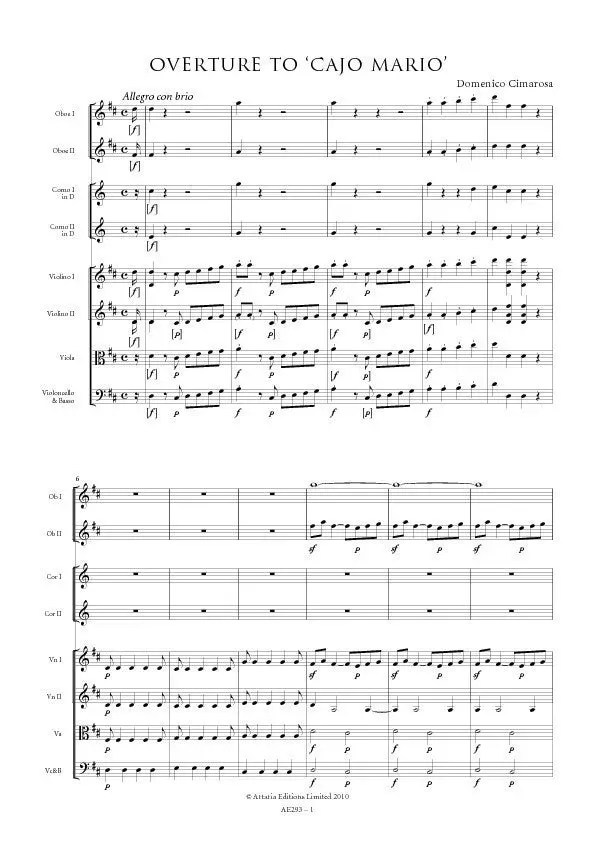 Artaria AE293 Domenico Cimarosa Ouvertüre zu Cajo Mario