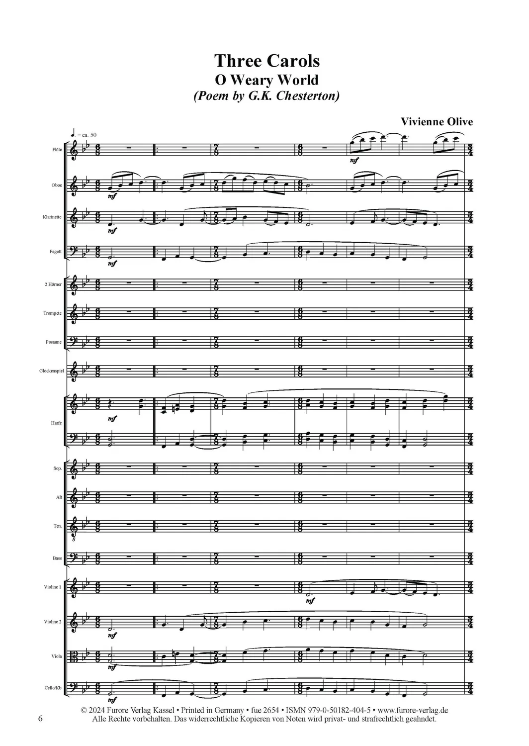 Furore Edition Three Carols 2023 für SATB und Orchester