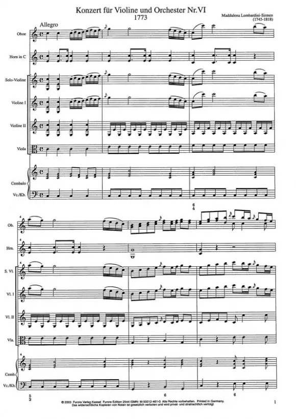 Furore Edition Violinkonzert op 3 Nr 6 C-Dur Mietmaterial
