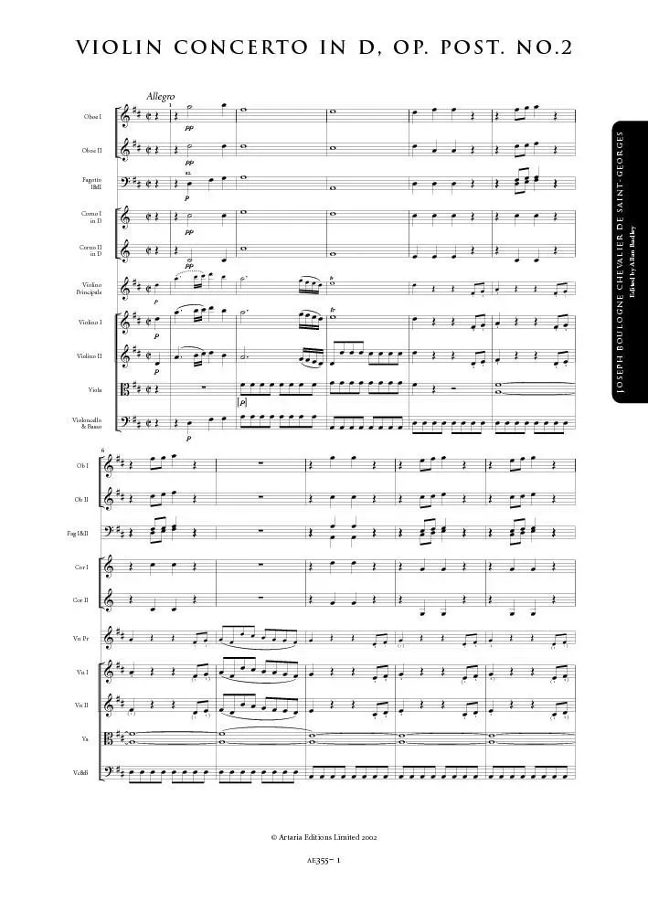 Artaria AE355 Saint-Georges Violinkonzert D-Dur Partitur