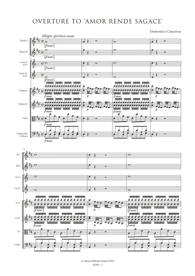 Artaria Cimarosa Overture to 'Amor rende sagace' Partitur
