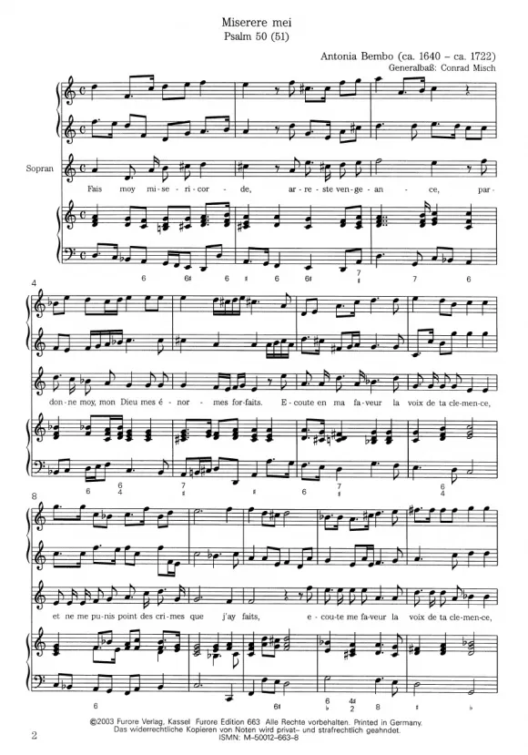 Furore Edition Les sept Psaumes de David Vol. 4 Psalm L: Miserere mei (S) Partitur und Stimmen