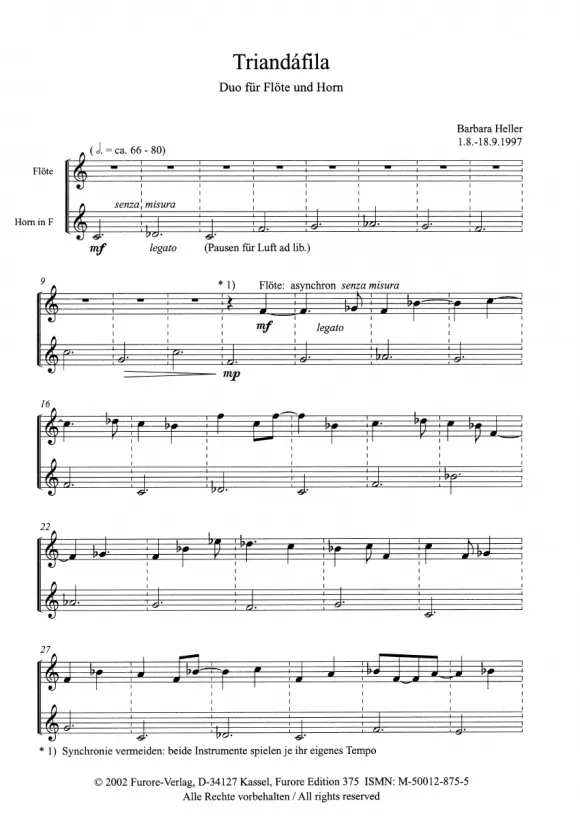 Furore Edition Triandafila für Flöte und Horn, Partitur