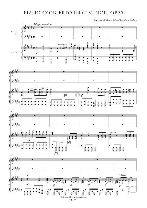 Artaria Ries Klavierkonzert cis-moll Op.55 AE416