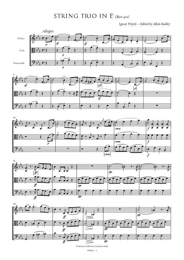 Artaria Pleyel Streichtrio Es-Dur Benton 401 Streichtrio