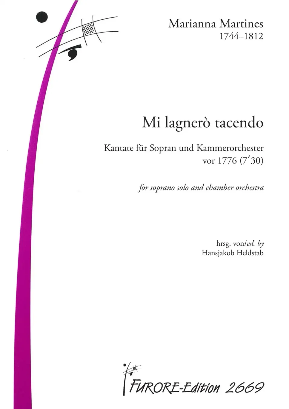 Furore Edition Mi lagnero tacendo Kantate für Sopran und Kammerorchester