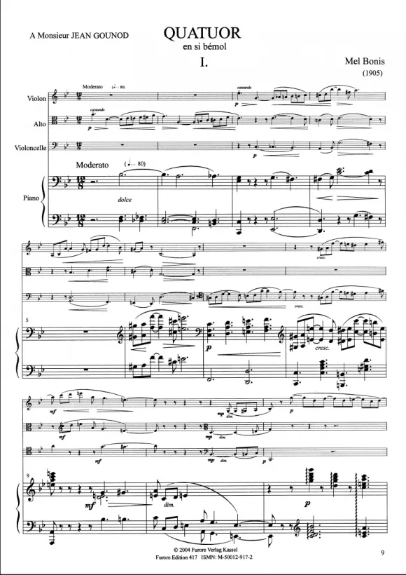 Furore Edition Klavierquartett B-Dur Noten Partitur Stimmen