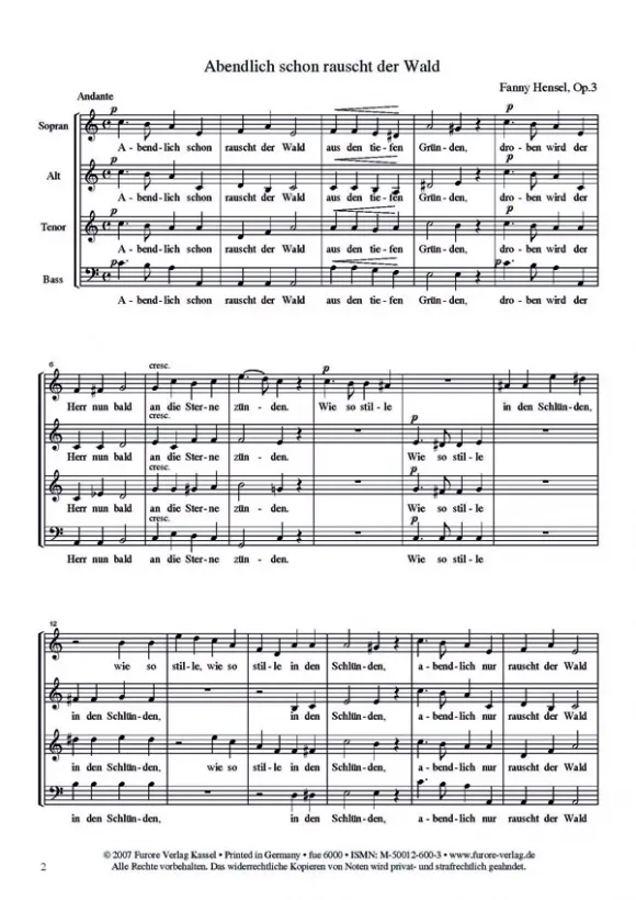 Furore Edition Weltliche a-cappella Chöre von 1846 Vol. 1 Partitur