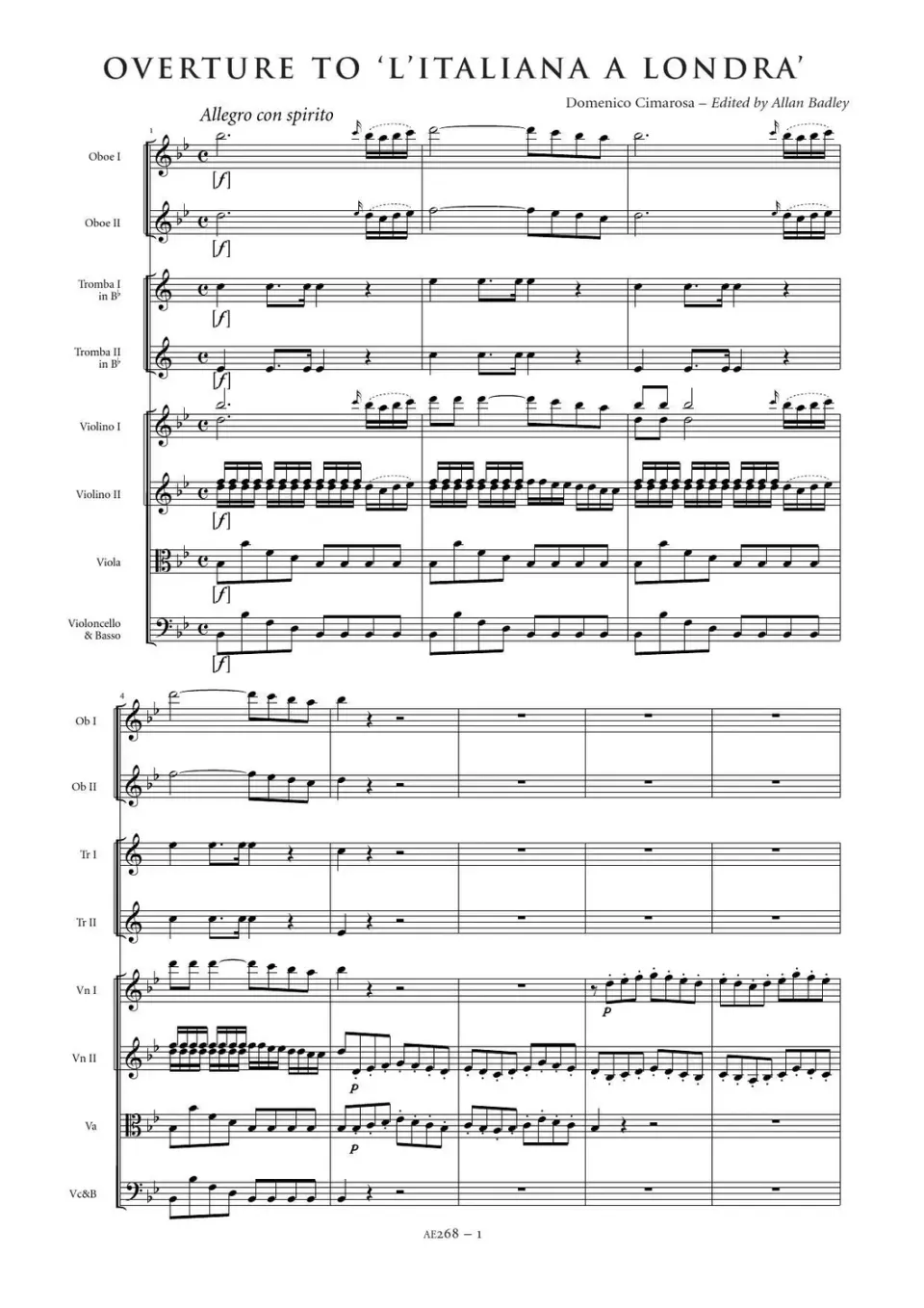 Artaria AE268 Cimarosa Overture to 'L'italiana a Londra' Partitur