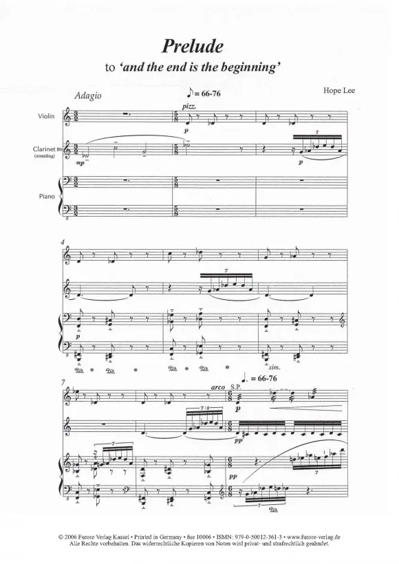 Furore Edition Prelude Trio Partitur Violine Klarinette