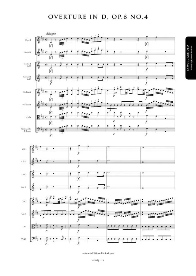 Artaria Arnold Ouvertüre D-Dur Op. 8 Nr. 4 Aufführungsmaterial