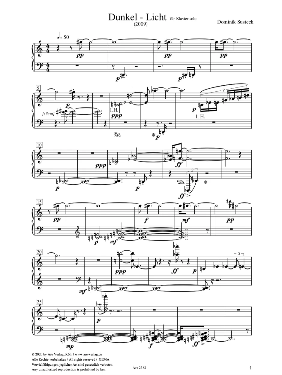 Are Musik Verlag Dominik Susteck Dunkel – Licht (2009) Klavier solo