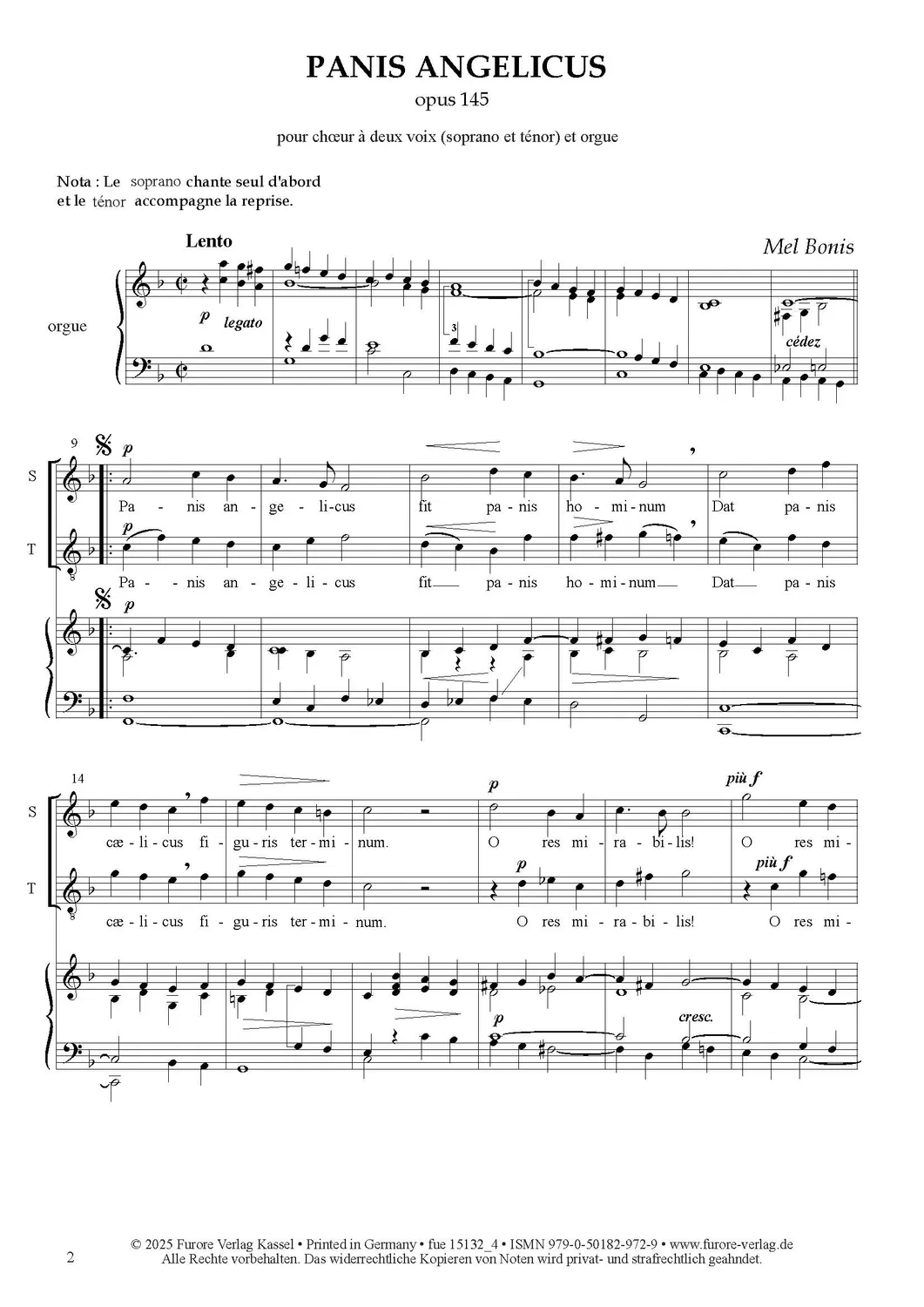 Furore Edition Panis Angelicus Noten für zweistimmigen Chor und Orgel