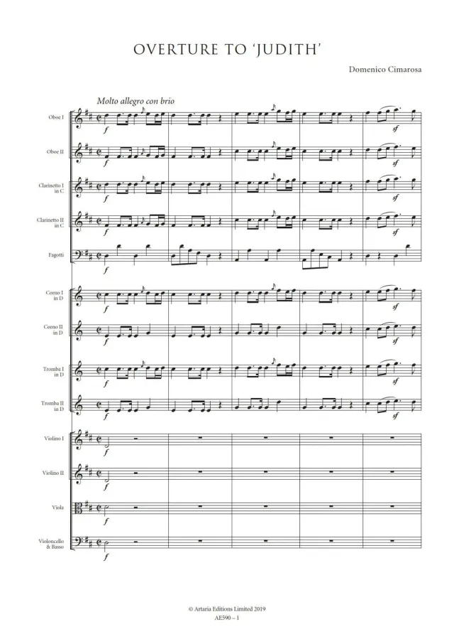 Artaria Cimarosa Overture to Judith Orchesterpartitur