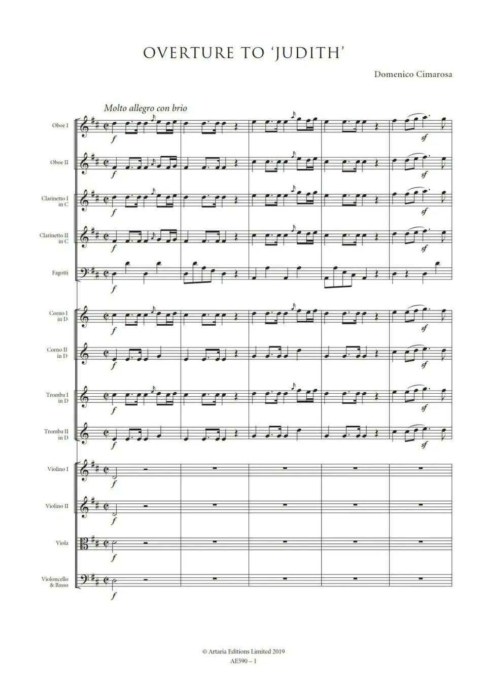 Artaria Cimarosa Overture to Judith Orchesterpartitur