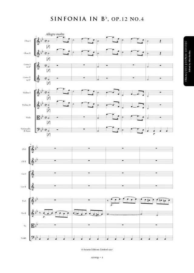 Artaria Gossec Sinfonie B-Dur Op.12 Nr.4 Noten