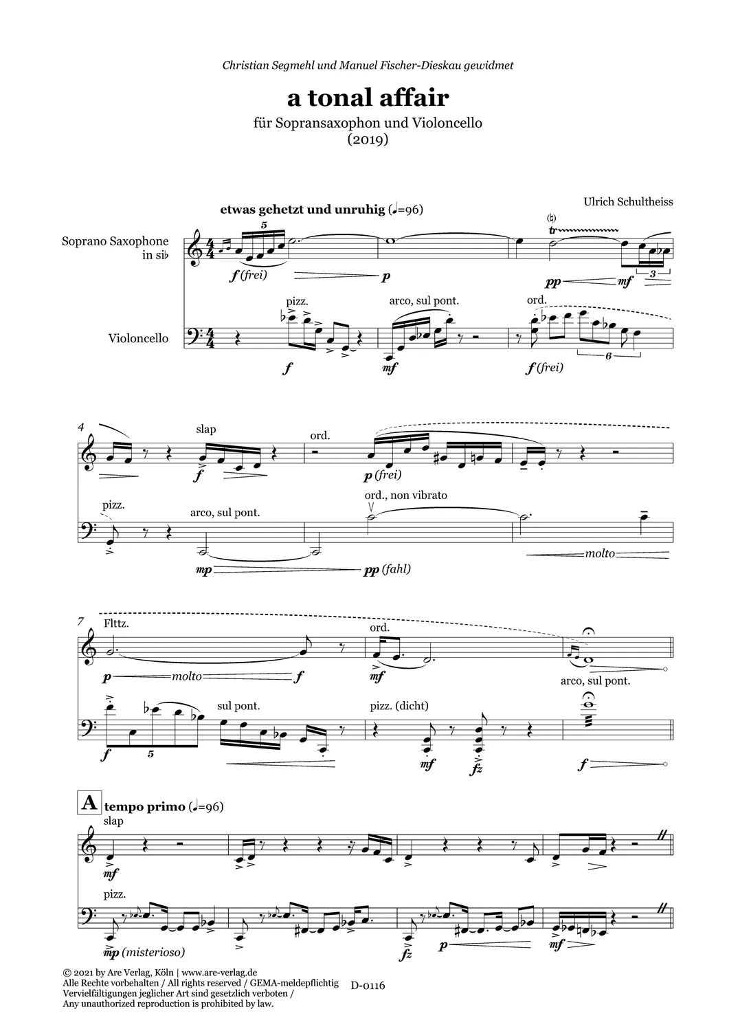 Are Musik Verlag a tonal affair Noten Saxophon Cello