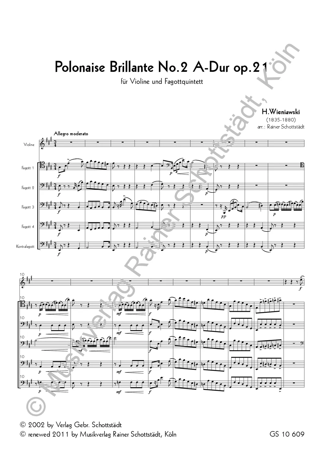 Musikverlag Rainer Schottstädt Polonaise Brillante 2 A-Dur op.21 Noten Violine Fagott