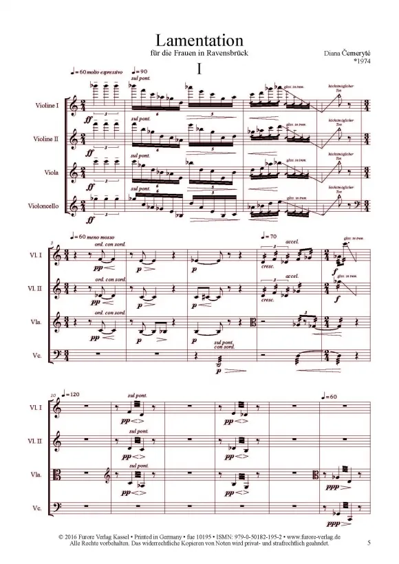Furore Edition Lamentation Streichquartett Noten Gedenkstück