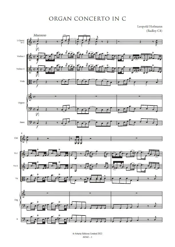Artaria Organ Concerto in C major Badley C4 Orgelkonzert