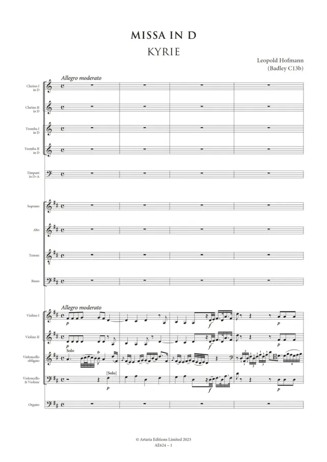 Artaria AE624 Hofmann Missa in D Partitur Chor