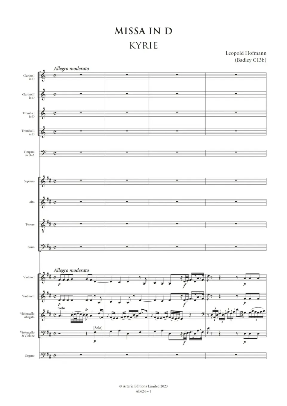 Artaria AE624 Hofmann Missa in D Partitur Chor