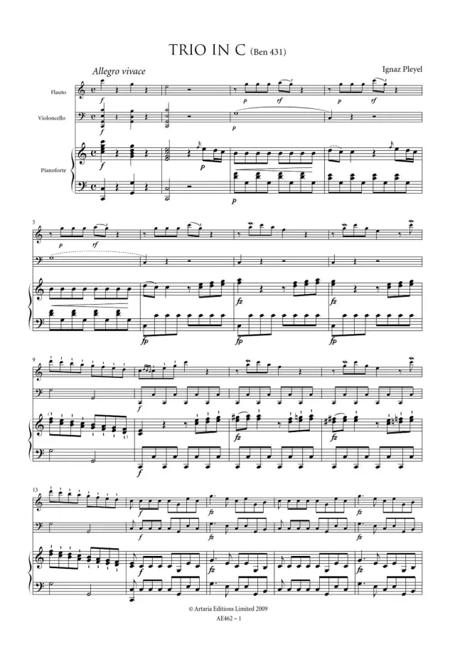 Artaria Pleyel AE462 Klaviertrio C-Dur Noten Benton 431