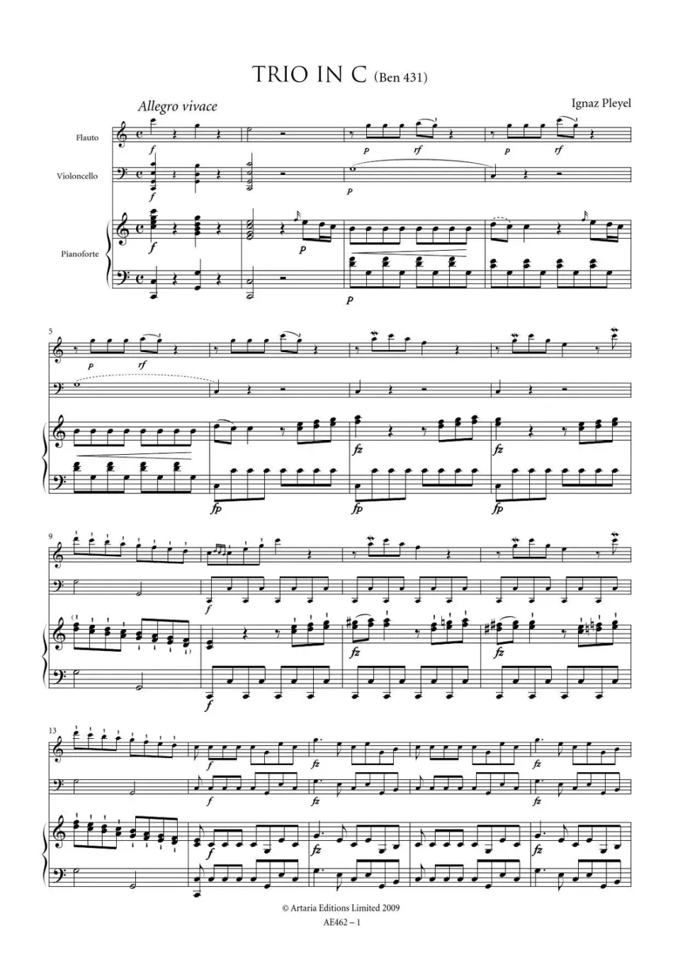 Artaria Pleyel AE462 Klaviertrio C-Dur Noten Benton 431