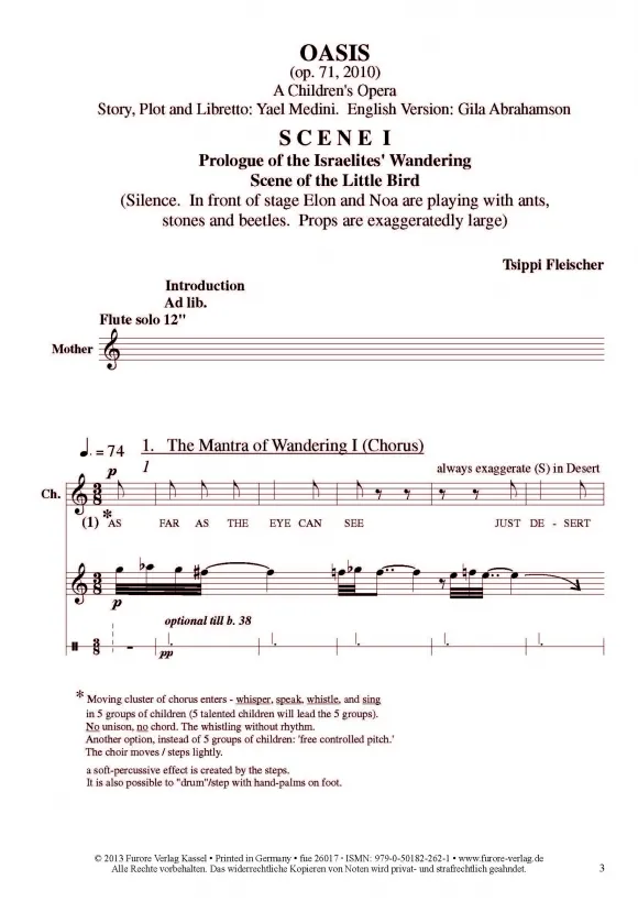 Furore Edition Oasis op. 71a Kinderoper Klavierauszug englisch
