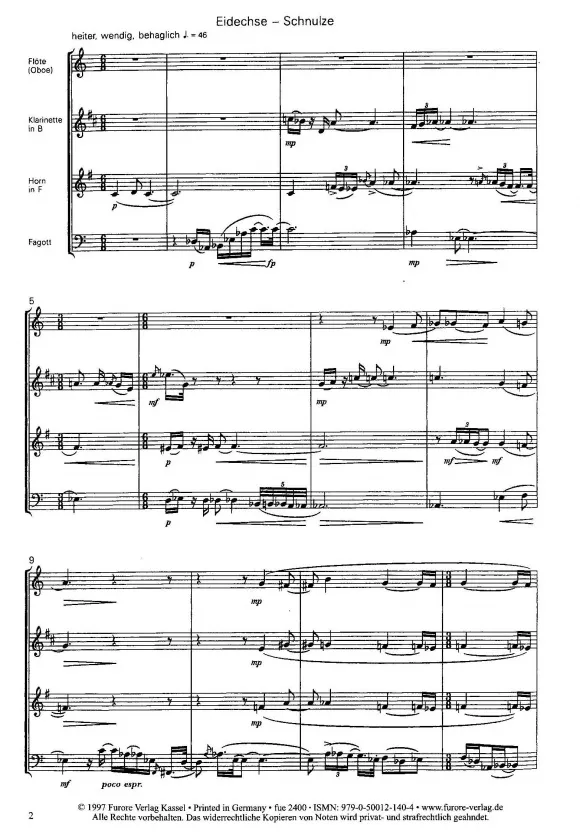 Furore Edition Vier Schnulzen Bläserquartett Noten Stimmen