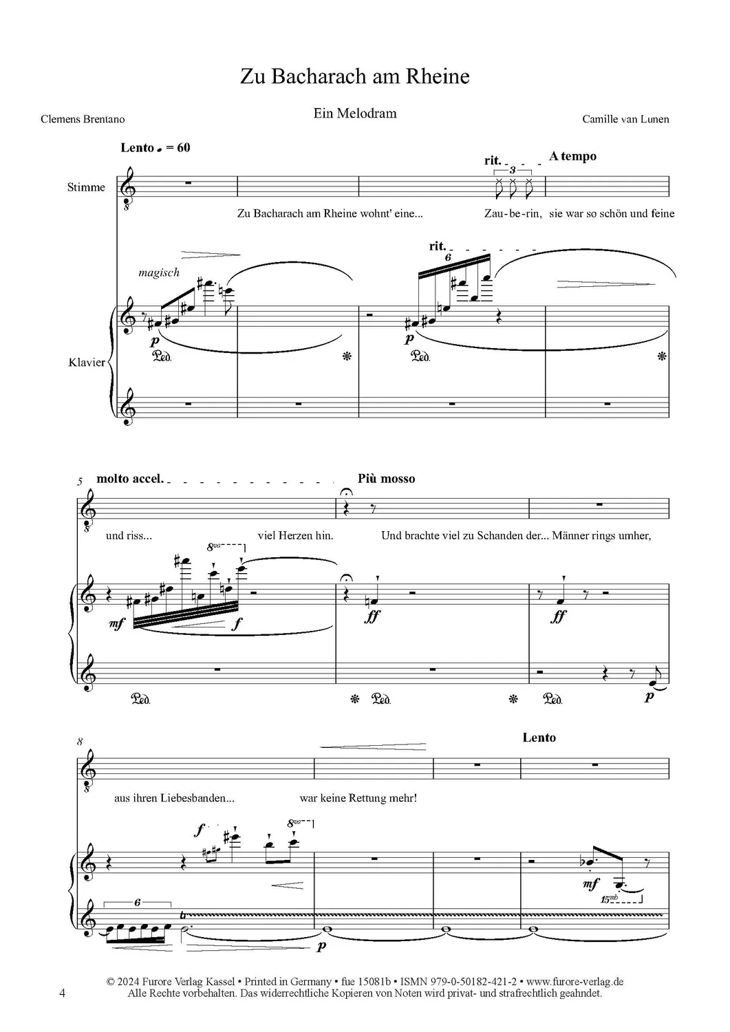 Furore Edition Lorelei Gestrandet Noten tiefe Stimme Klavier