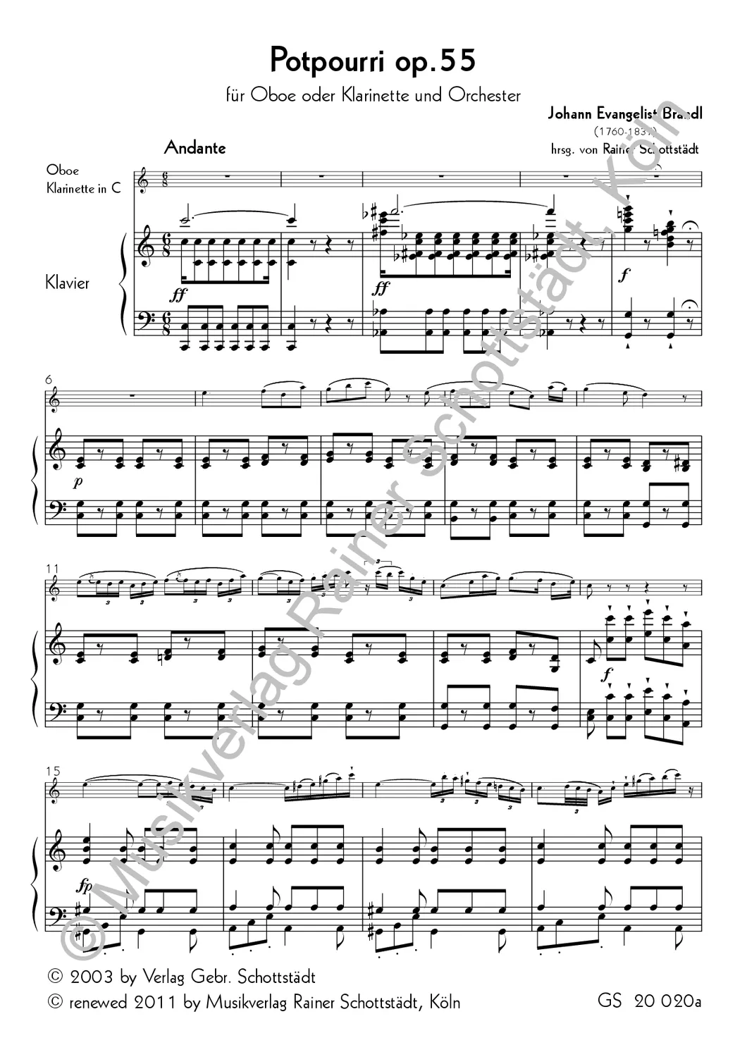 Musikverlag Rainer Schottstädt Potpourri C-dur op. 55 Noten für Oboe und Klavier