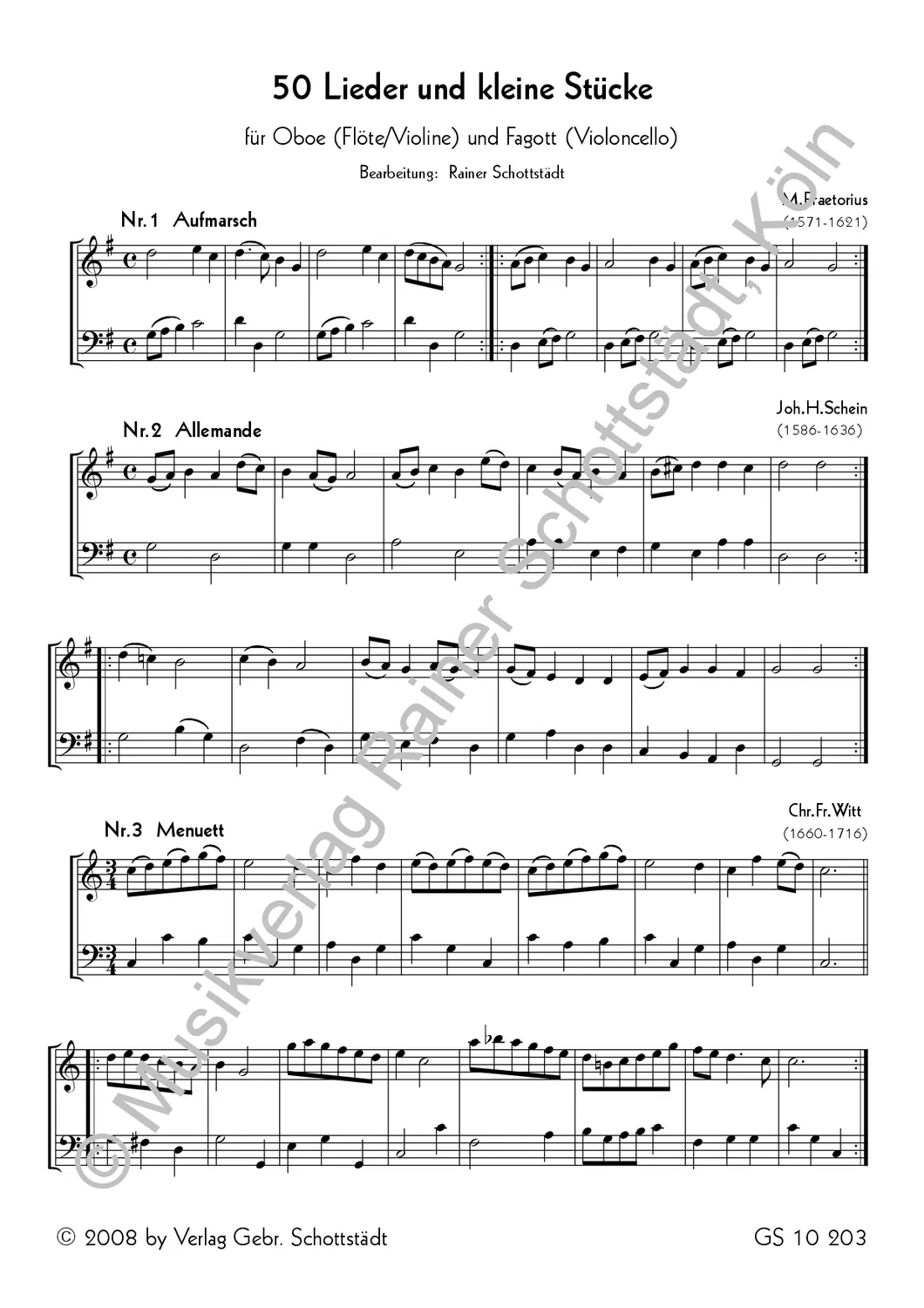 Musikverlag Rainer Schottstädt 50 Lieder kleine Stücke Noten Oboe Flöte Fagott