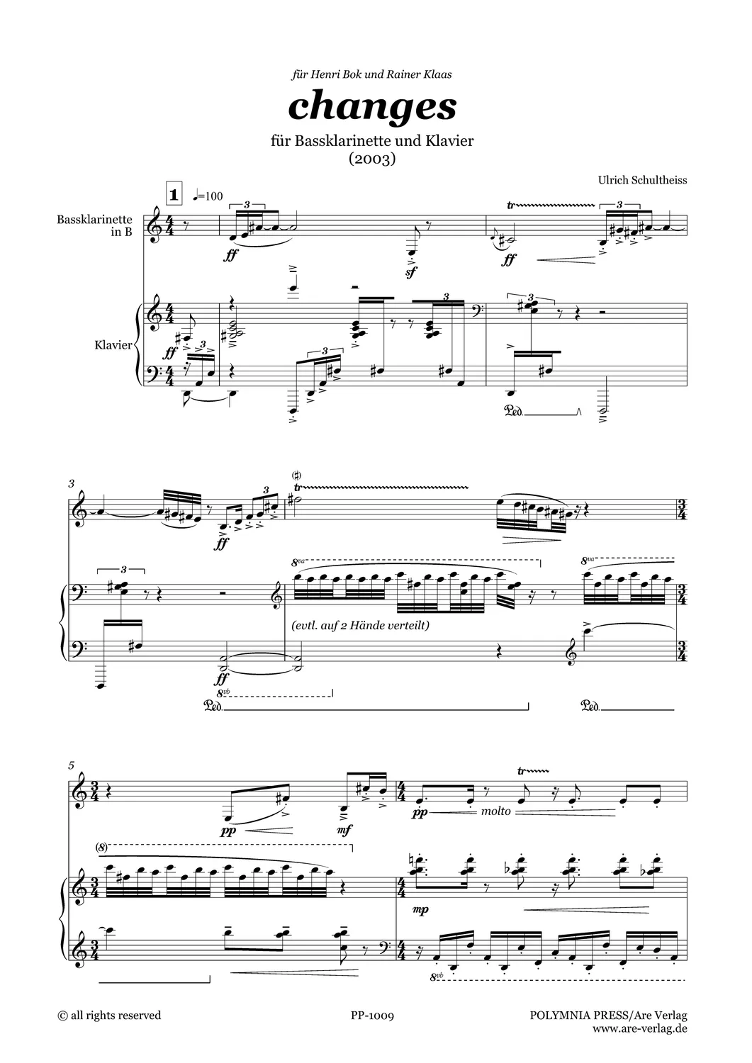 Are Musik Verlag Schultheiss changes Noten Bassklarinette Klavier