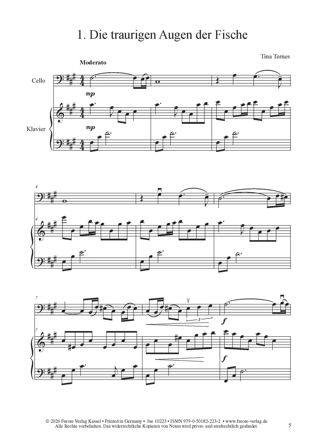 Furore Edition An deinem See. 3 Duos für Violoncello und Klavier Noten