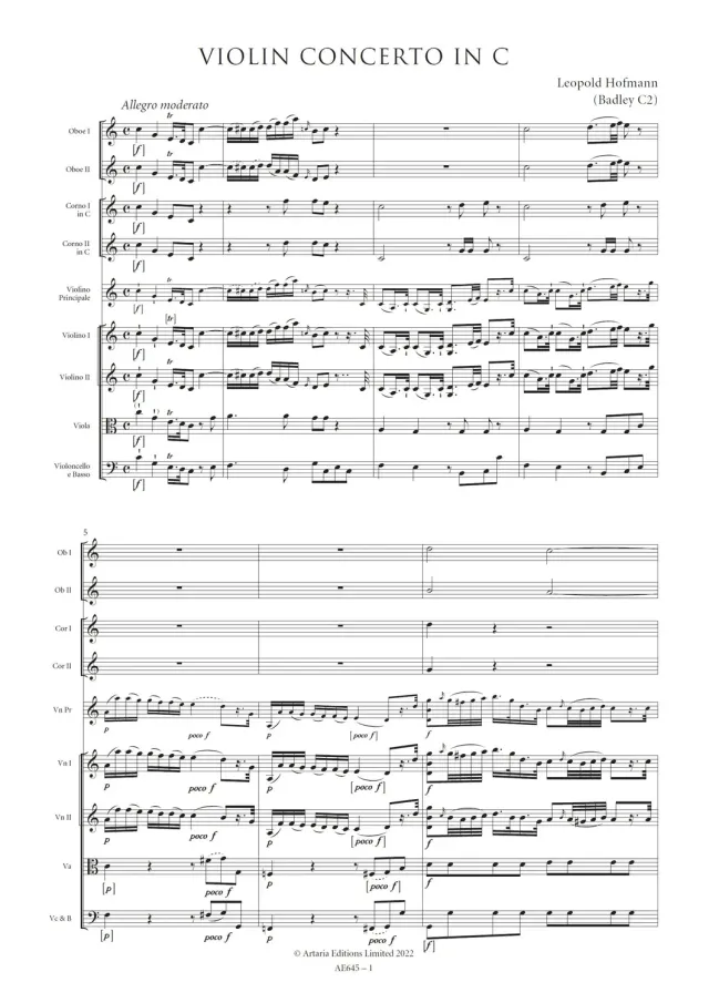 Artaria Hofmann Violinkonzert C-Dur AE645 Partitur
