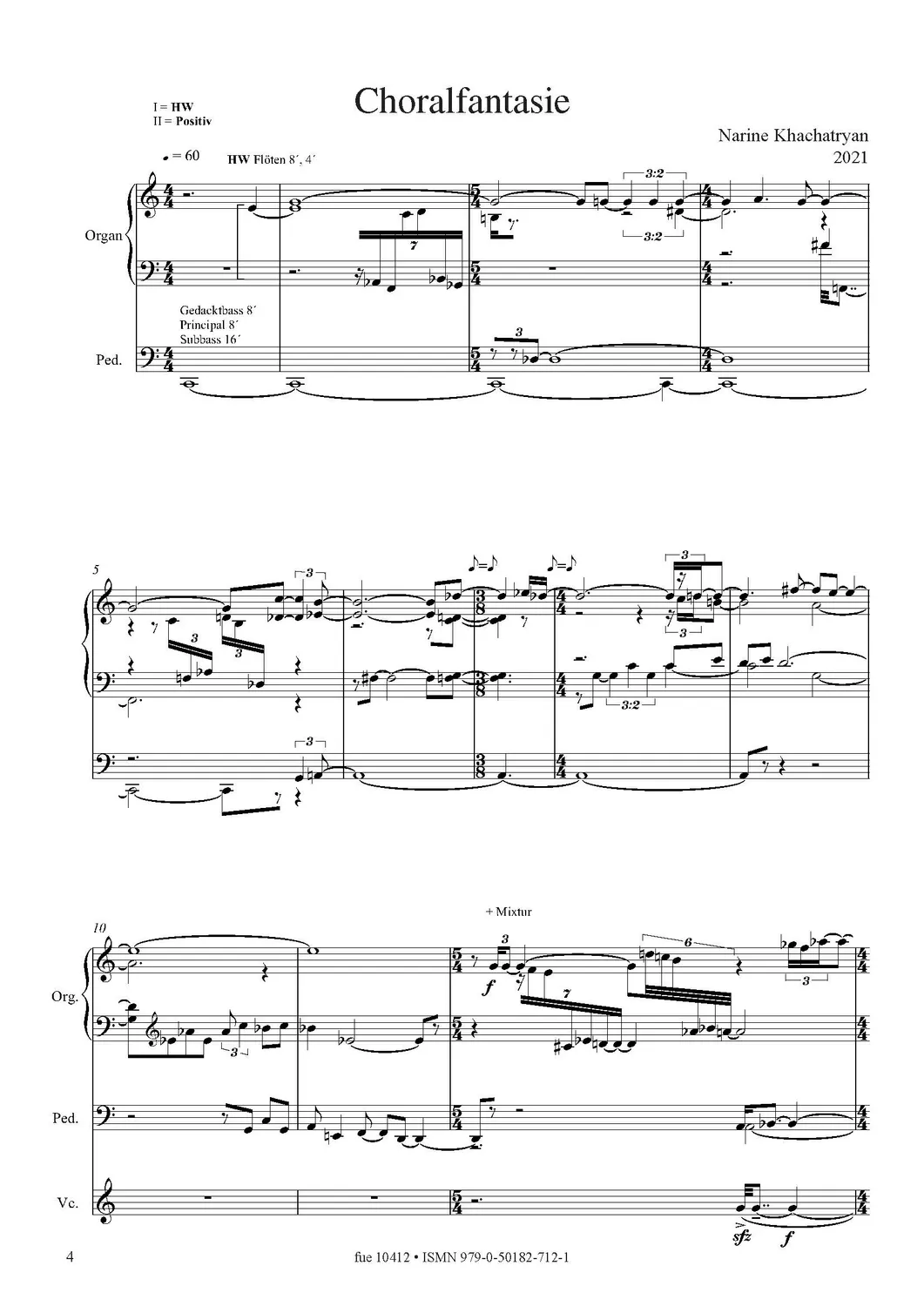 Furore Edition Choralfantasie Noten Orgel Violoncello