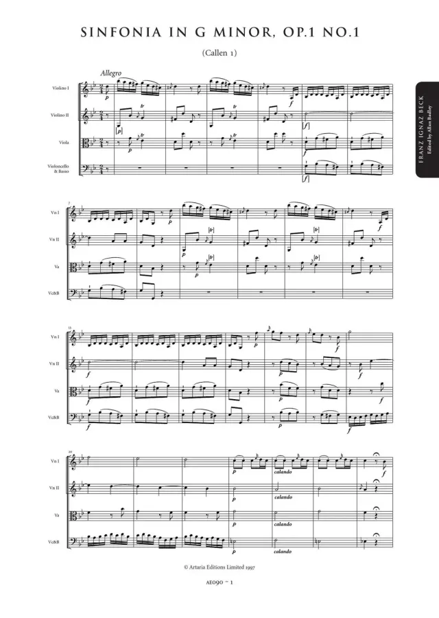 Artaria Beck Symphonies Vol. 1: Six Symphonies, Op. 1 (=AE090-095) Partitur