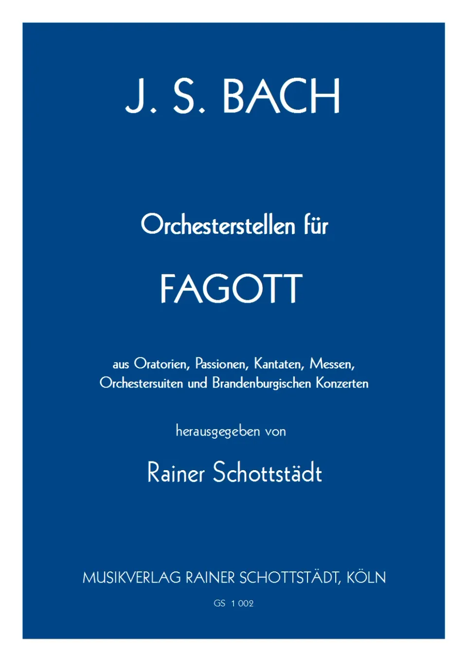 Musikverlag Rainer Schottstädt Bachstudien Fagott Noten solo