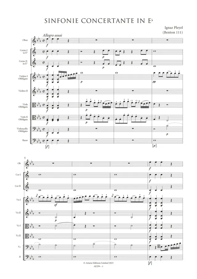 Artaria Pleyel Sinfonia Concertante in Eb (Ben 111)