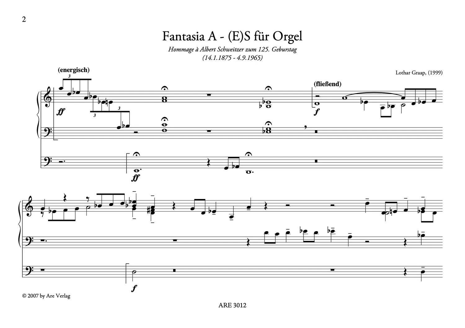 Are Musik Verlag Graap, Lothar: Fantasia A- (E)s Orgelnoten