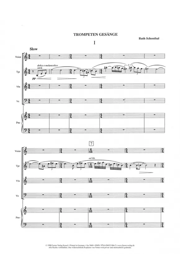Furore Edition Trompetengesänge Partitur MS Trompete Ensemble